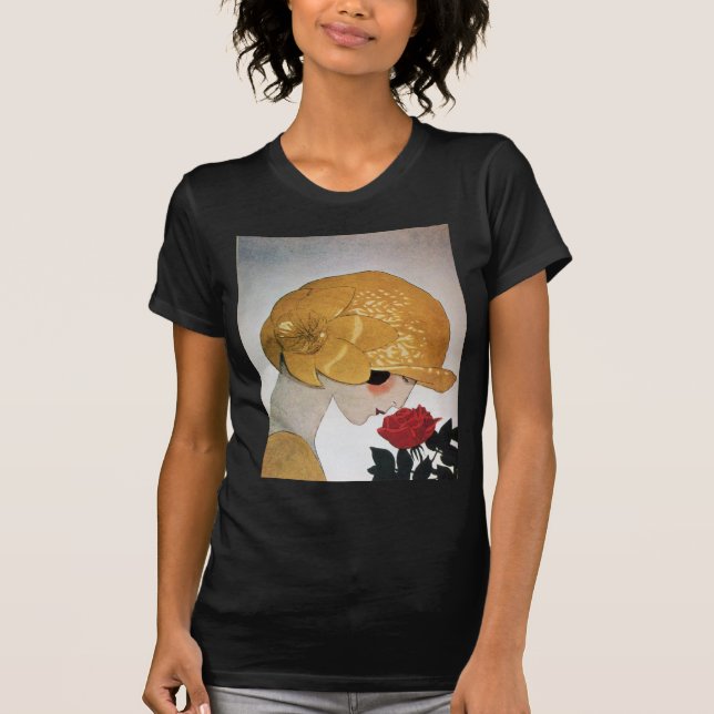 LADY MIT ROTE ROSE T-Shirt (Vorderseite)