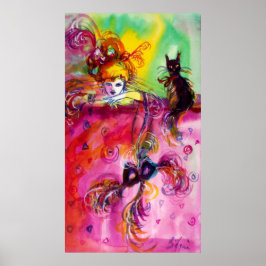 LADY MIT SCHWARZ KATZ Venezianische Masquerade Bal Poster