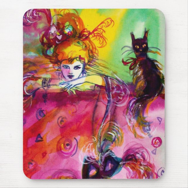 LADY MIT SCHWARZER KATZE MOUSEPAD (Vorne)