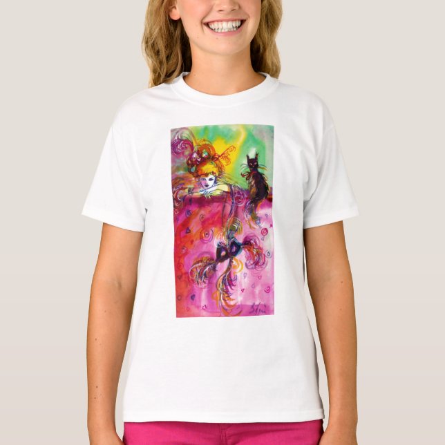 LADY MIT SCHWARZKATZE / Venezianischer Maskerade T-Shirt (Vorderseite)