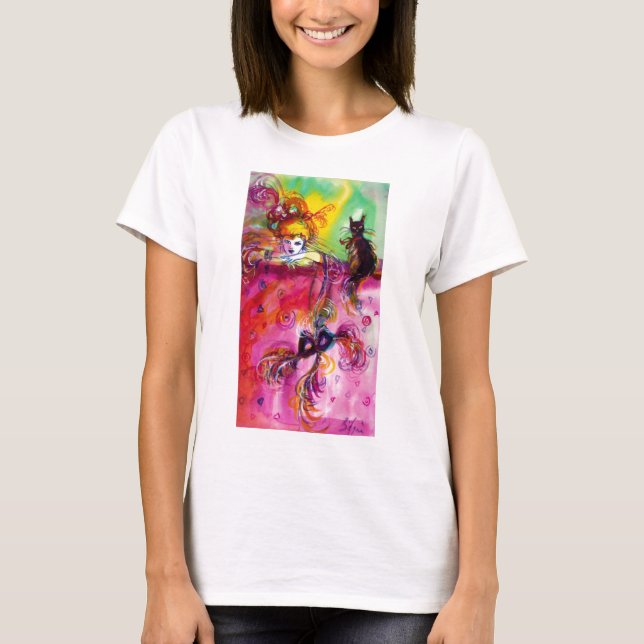 LADY MIT SCHWARZKATZE / Venezianischer Maskerade T-Shirt (Vorderseite)