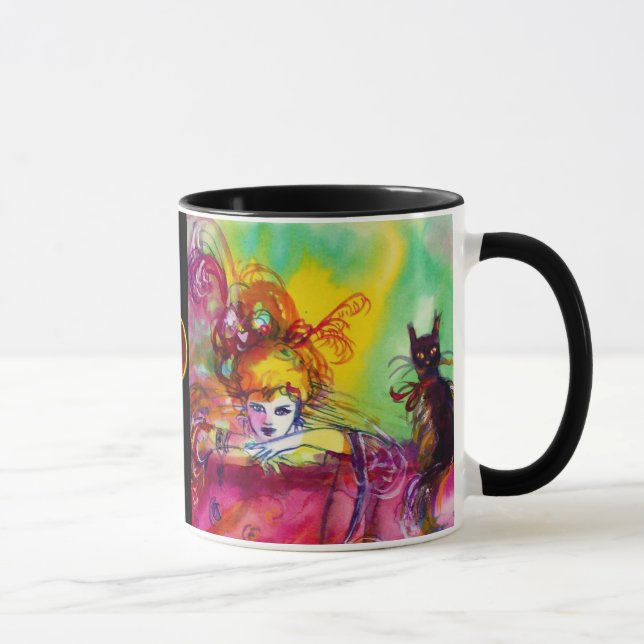 LADY MIT SCHWARZKATZE / Venezianischer Maskerade Tasse (Rechts)