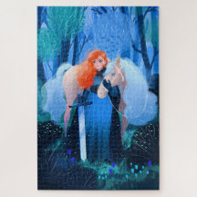 Lady mit Schwert und Weißen Pferd