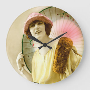 Lady mit Sonnenschirm Große Wanduhr