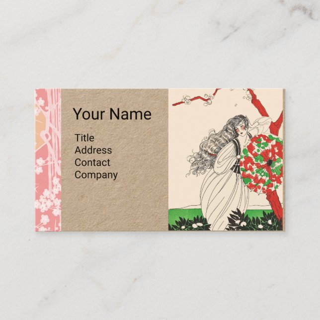 LADY MIT UMBRELLA Art Deco Schöne Mode Visitenkarte (Vorderseite)
