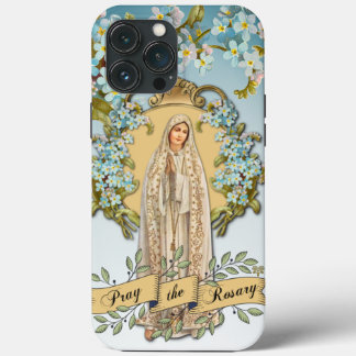 Lady of Fatima Jungfrau Mary Blue Floral Religious Case-Mate iPhone Hülle