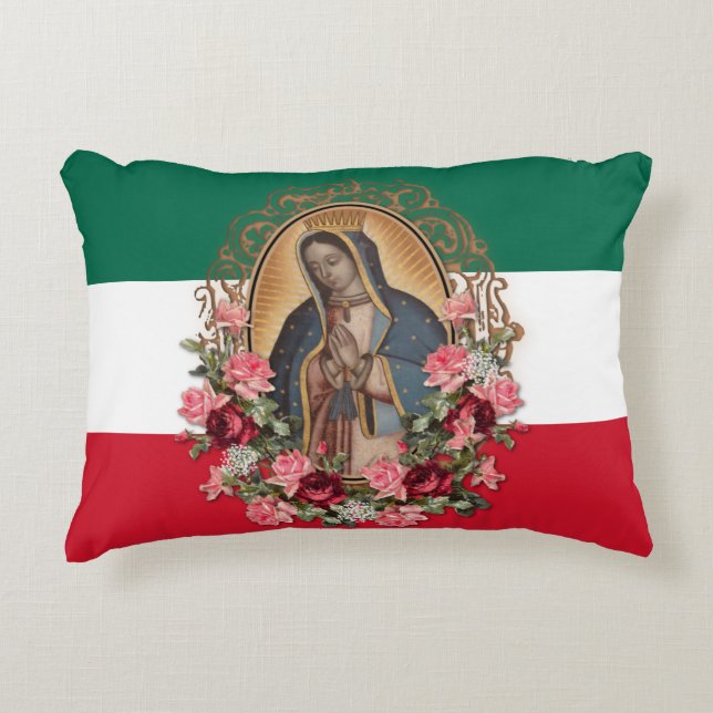 Lady of Guadalupe Mexikanische Flagge Religiöse A Dekokissen (Vorderseite)