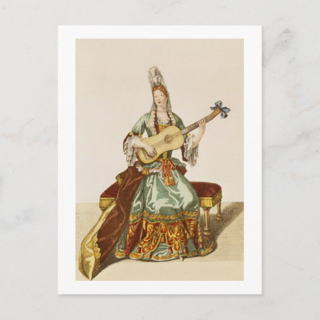 Lady of Quality Playing the Guitar, fashion plate, Postkarte (Vorderseite)