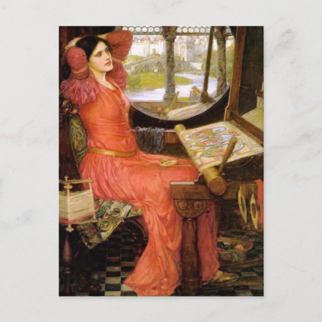Lady of Shalott sitzt an ihrem Schreibtisch Postkarte (Vorderseite)