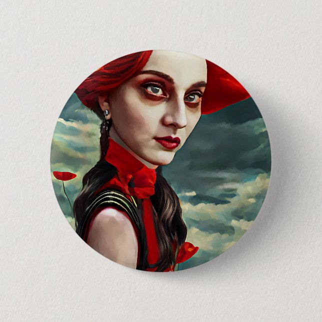 Lady of the Poppy Blume Fantasy Original Art Button (Vorderseite)