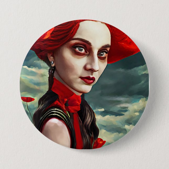 Lady of the Poppy Blume Fantasy Original Art Button (Vorderseite)