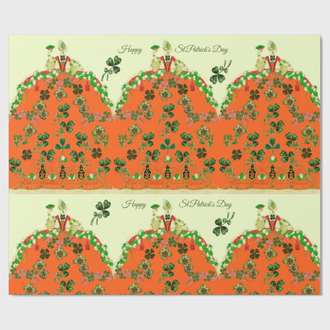 LADY ORANGE AND KLEEBLATTS St. Patricks Day Fashio Geschenkpapier (Flach)