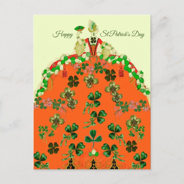 LADY ORANGE AND KLEEBLATTS St. Patricks Day Fashio Postkarte (Vorderseite)
