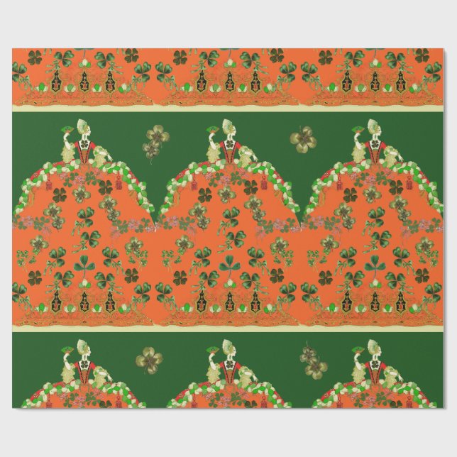LADY ORANGE AND KLEEBLATTS St. Patricks Day Green Geschenkpapier (Flach)