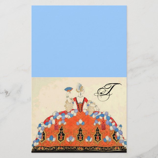 LADY ORANGE FASHION COSTUME DESIGNER MONOGRAM Blue Briefpapier (Vorderseite)
