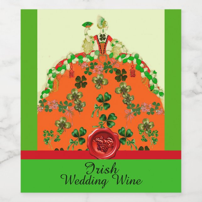 LADY ORANGE, KLEEBLATTS Irish Wedding Party Weinetikett (Einzelnes Label)