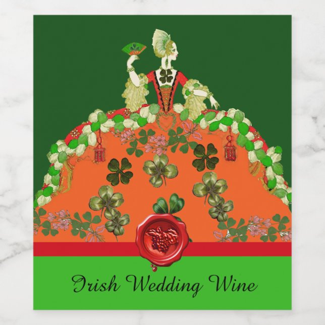 LADY ORANGE, KLEEBLATTS Irish Wedding Party Wine L Weinetikett (Einzelnes Label)
