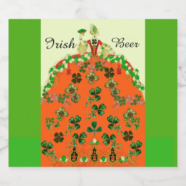 LADY ORANGE UND KLEEBLATTS Green Irish Bierflaschenetikett (Einzelnes Label)