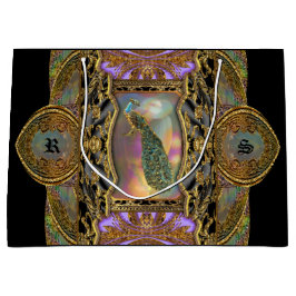 Lady Peacock Monogram Black Elegant Große Geschenktüte