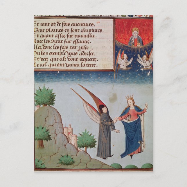 Lady Philosophie führt Boethius in Flug Postkarte (Vorderseite)