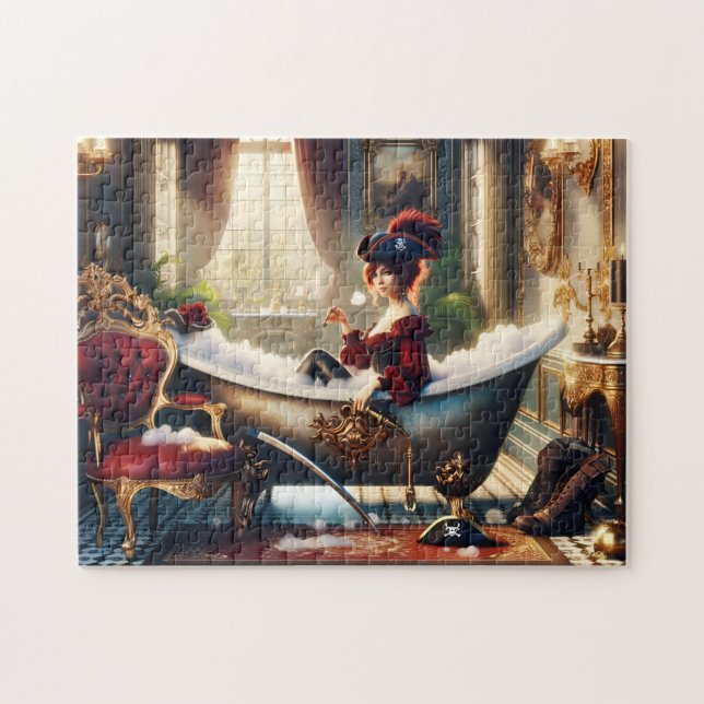 Lady Pirate Bathtub Victorian Nautical Bath Decor (Horizontal)