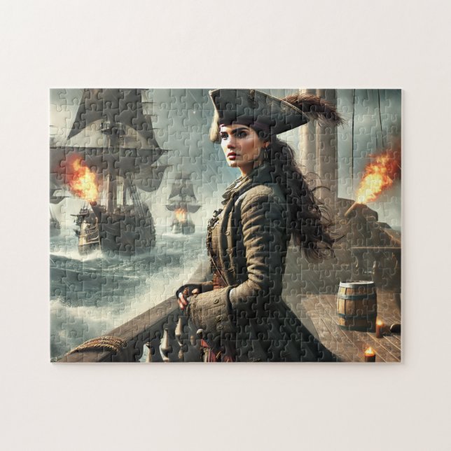 Lady Pirate Nautical War Ocean Ship Scene (Horizontal)