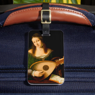 Lady Playing Lute Frische Kunst Malerei Gepäckanhänger