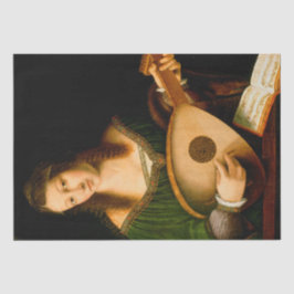 Lady Playing Lute Frische Kunst Malerei Seidenpapier