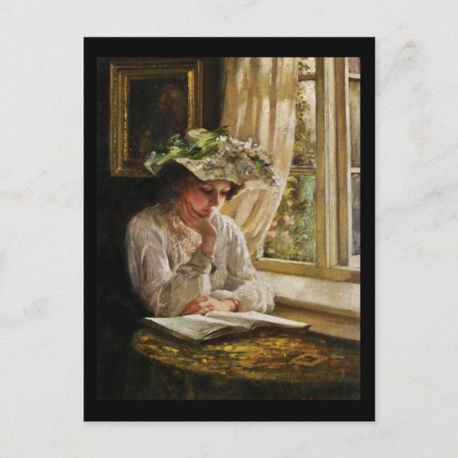 Lady Reading by Window Postkarte (Vorderseite)
