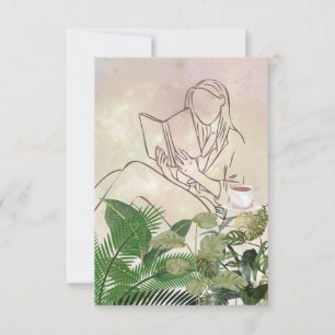 Lady Reading mit Pflanze und Kaffeekarte Dankeskarte