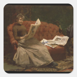 Lady Reading Quadratischer Aufkleber