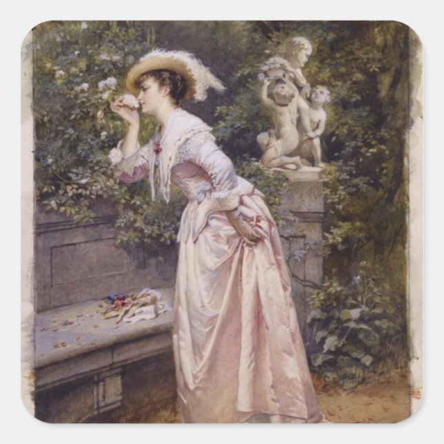 Lady Riechende Rose Quadratischer Aufkleber (Vorderseite)