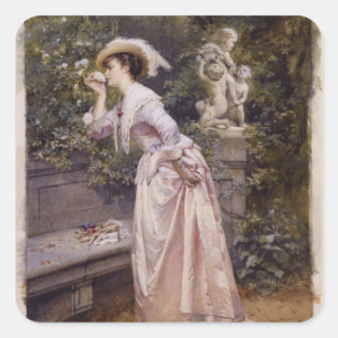 Lady Riechende Rose Quadratischer Aufkleber