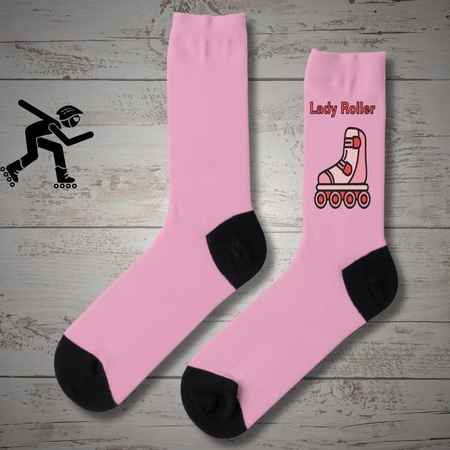 Lady Roller, rosa Inline-Skate auf rosa Socken (Von Creator hochgeladen)