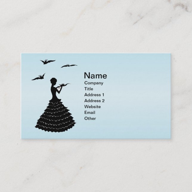 Lady Ruffled Dress Extravagant Docks in Black Silh Visitenkarte (Vorderseite)