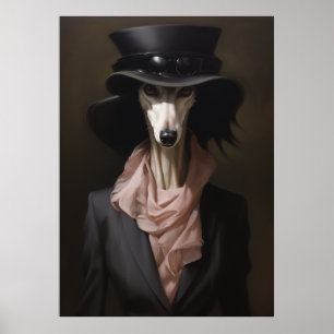 Lady Saluki Top Hat Poster
