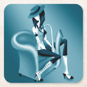 Lady Saxophonist - Jazz Inspiriert Paper Untersetz Rechteckiger Pappuntersetzer