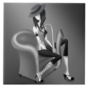 Lady Saxophonist - Jazz-inspirierte Dekorfliese Fliese
