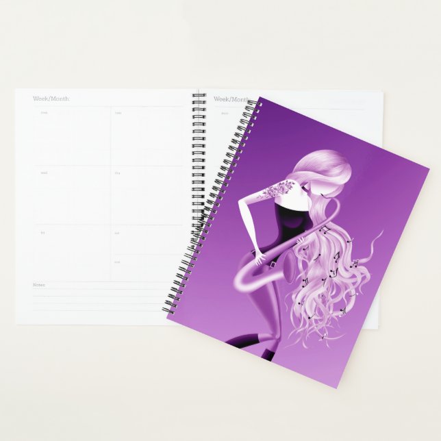 Lady Saxophonist Musician  purple (Devant avec enveloppe)