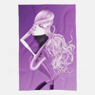 Lady Saxophonist Purple Tea Towel Geschirrtuch