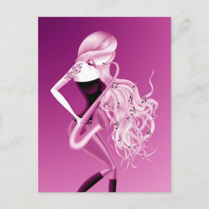 Lady Saxophoniste Carte Postale Rose