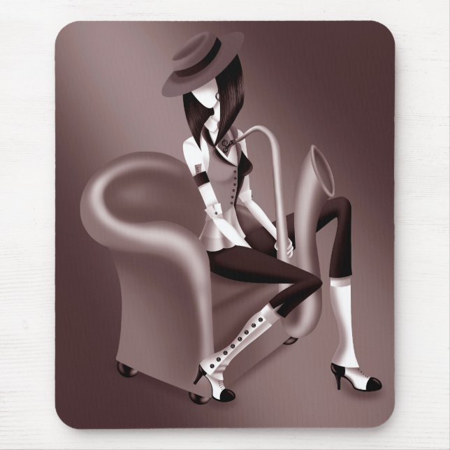 Lady Saxophonistin - Jazz-inspirierte Computermaus Mousepad (Vorne)