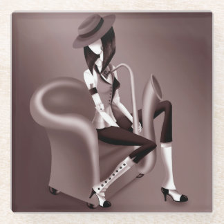 Lady Saxophonistin - Jazz-inspirierter Glasunterse Glasuntersetzer