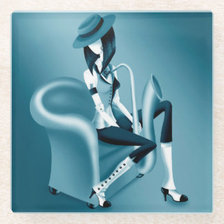 Lady Saxophonistin - Jazz-inspirierter Glasunterse Glasuntersetzer