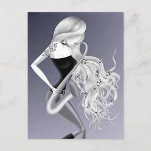 Lady Saxophonistin monochromes Grau Postkarte