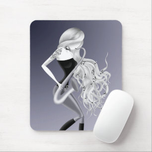 Lady Saxophonistin Musikerin Grau Monochrom Mousepad