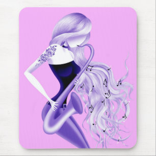 Lady Saxophonistin Musikerin Rosa & Lila Mousepad