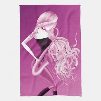 Lady Saxophonistin Pink Tea Towel Geschirrtuch