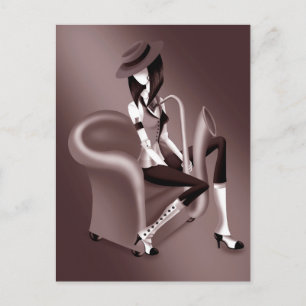 Lady Saxophonistin Postkarte mit Vintage Charme