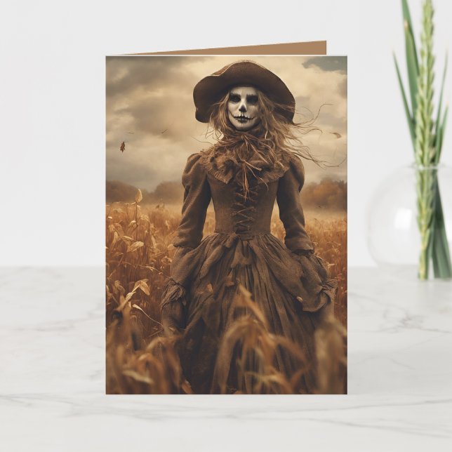 Lady Scarecrow Halloween Feiertagskarte (Vorderseite)